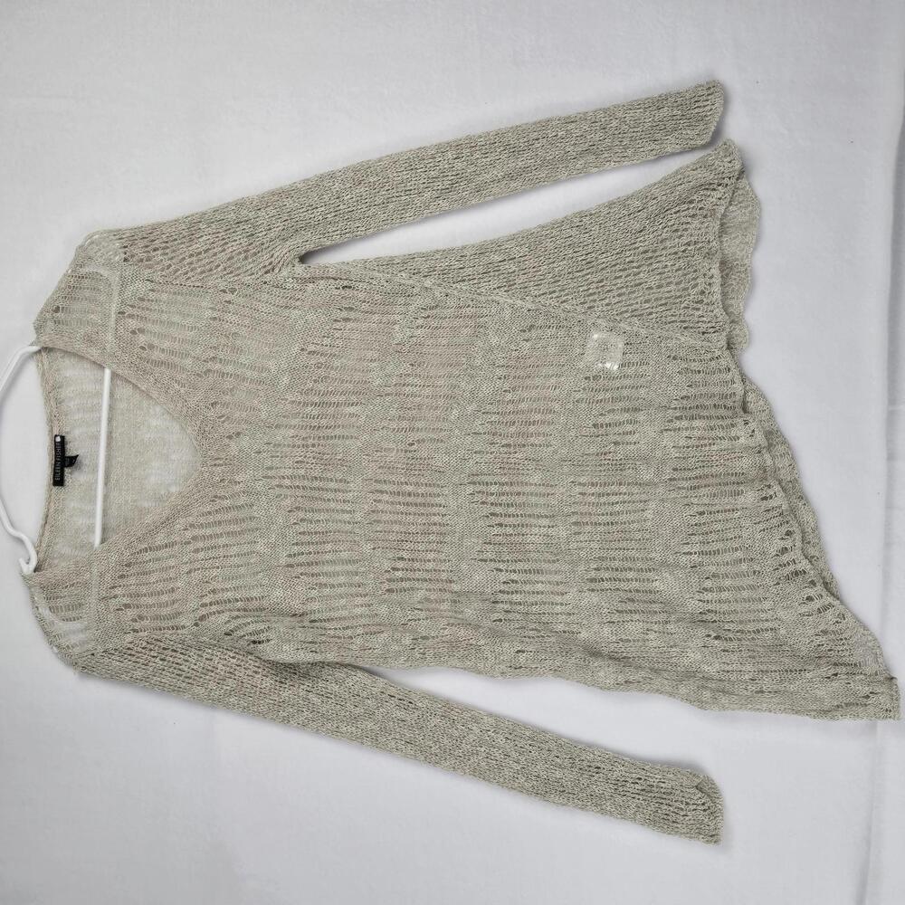 Eileen Fisher Crochet Tunic V-Neck Melange Linen Cotton Asymmetrical Knit Med